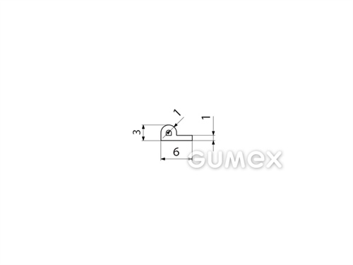 "P" Silikonprofil mit Loch, 6x3/1mm, 40°ShA, -60°C/+180°C, transparent, 